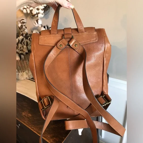 Frye Leather Kayla Knotted Backpack Cognac Nutmeg Brown Retail $458 - Picture 5 of 15